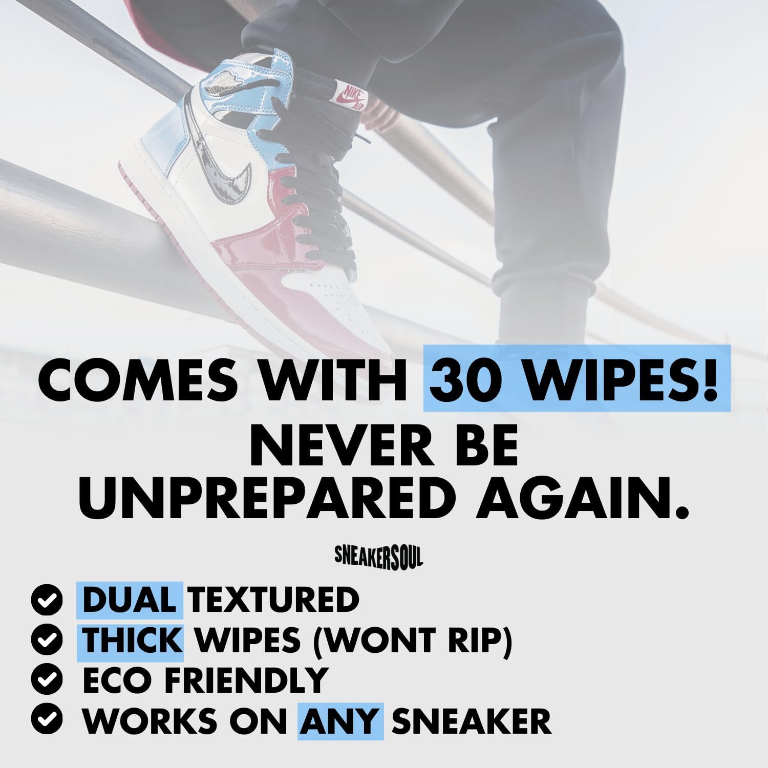 Three seals indicating trust, free shipping, and guarantee, with 'SNEAKERSOUL' written below.