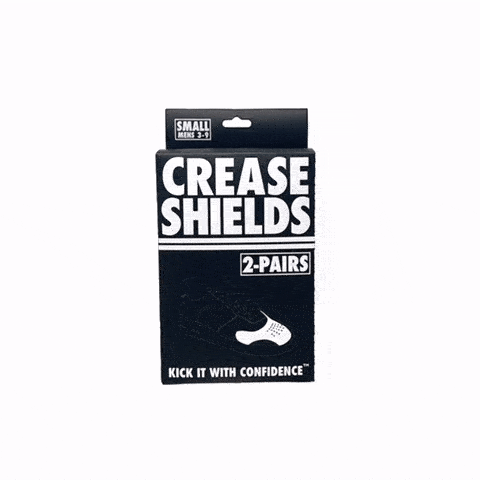 A package of 'Crease Shields' for sneakers indicating large size for men's 9-14 with a graphic of a shoe.